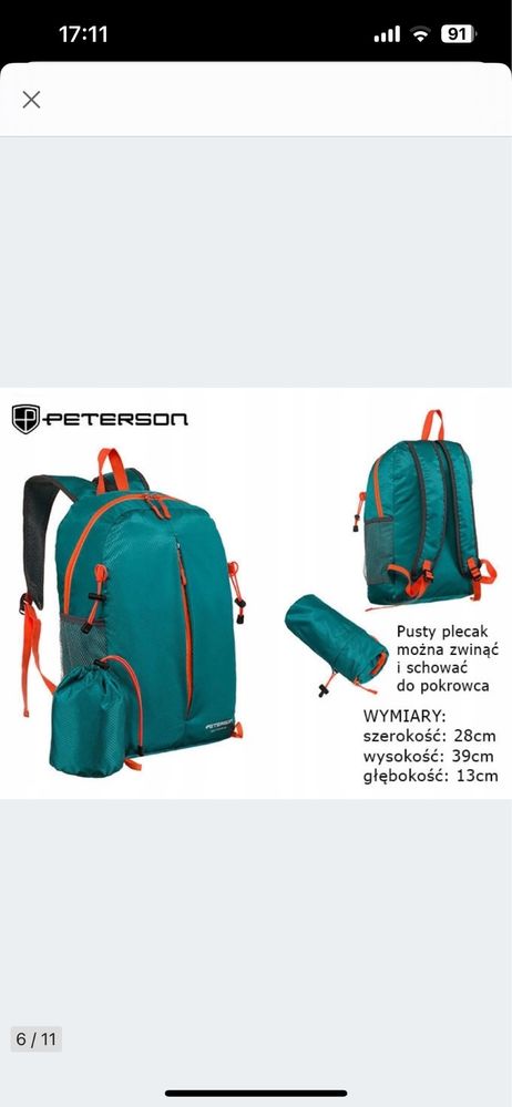 Mały plecak podróżny, składany Peterson
