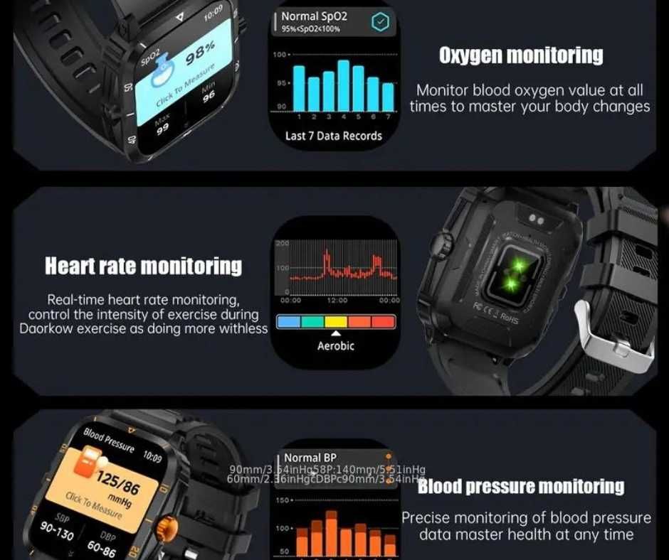 SMARTWATCH Wojskowy Rozmowy Wodoodporny Fitness Gwarancja Promocja