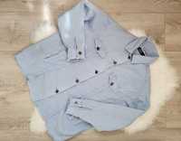 Niebieska dżinsowa, bawełniana kurtka katana ze strzępkami, Zara, L 40