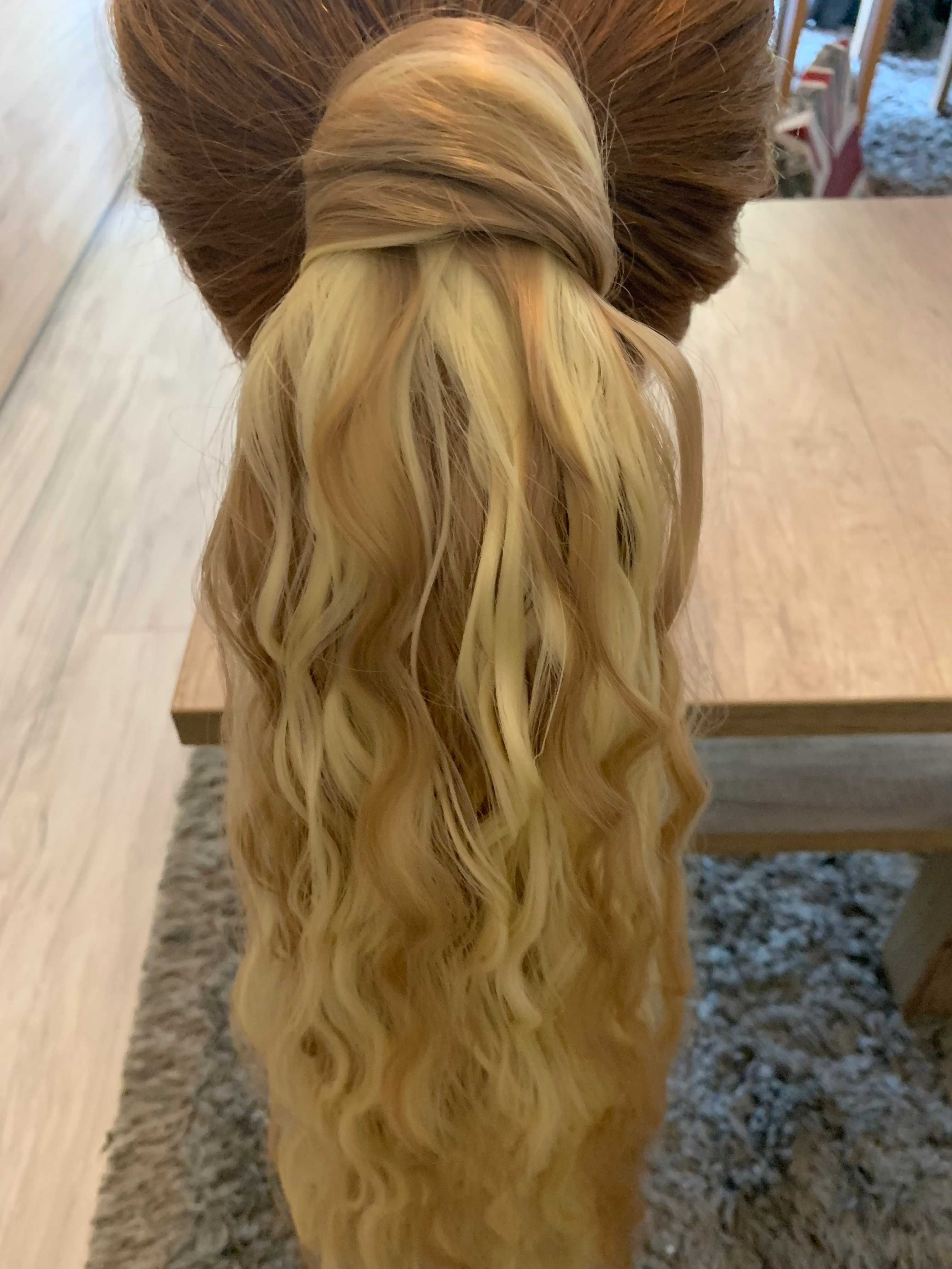 Doczepiany kucyk falistymi ciemny jasny blond kręcony długi 60 cm