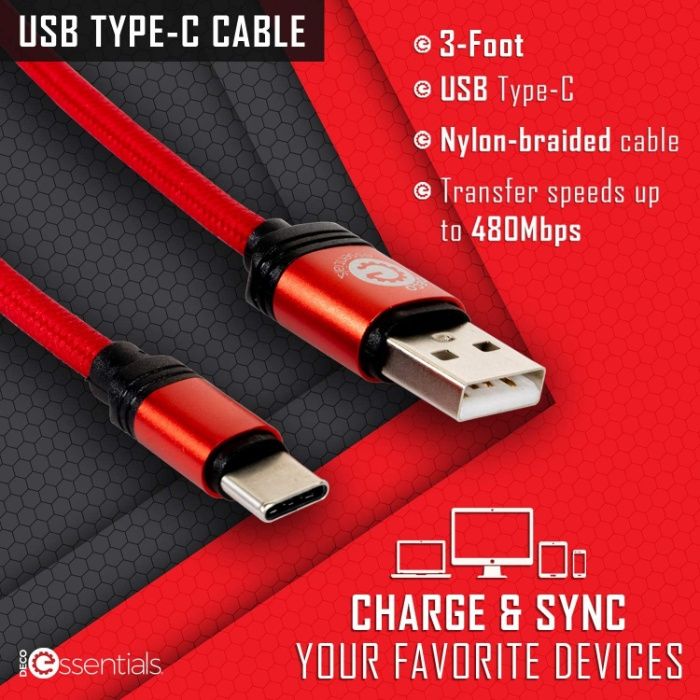 Deco Essentials 3FT плетеный Type-C Charge&Sync USB кабель Up to 480Mb