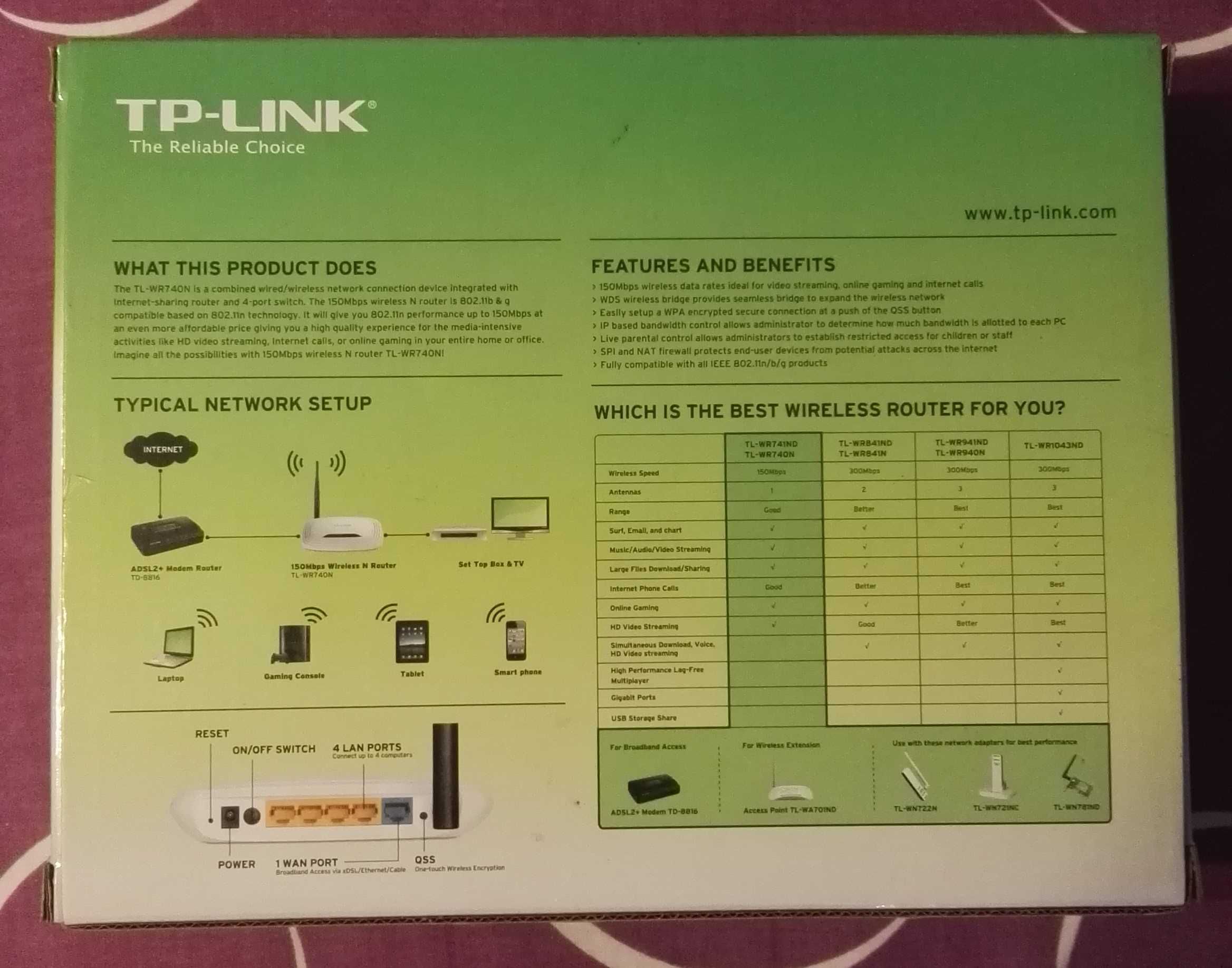 Bezprzewodowy router TP-Link TL-WR740N 802.11n 150Mb/s NOWE