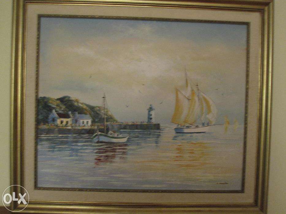 A. Amadeu Original Acrílico s/tela "Paisagem Marítima com Farol"