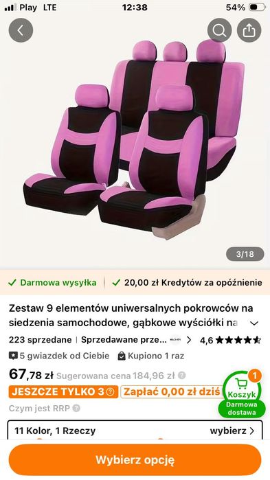 Pokrowce samochodowe uniwersalne różowe