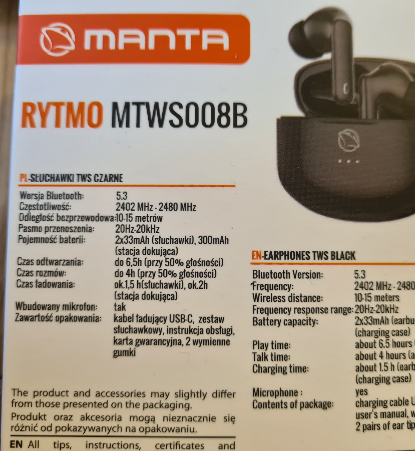 Słuchawki Bluetooth Manta Rytmo amtws008b