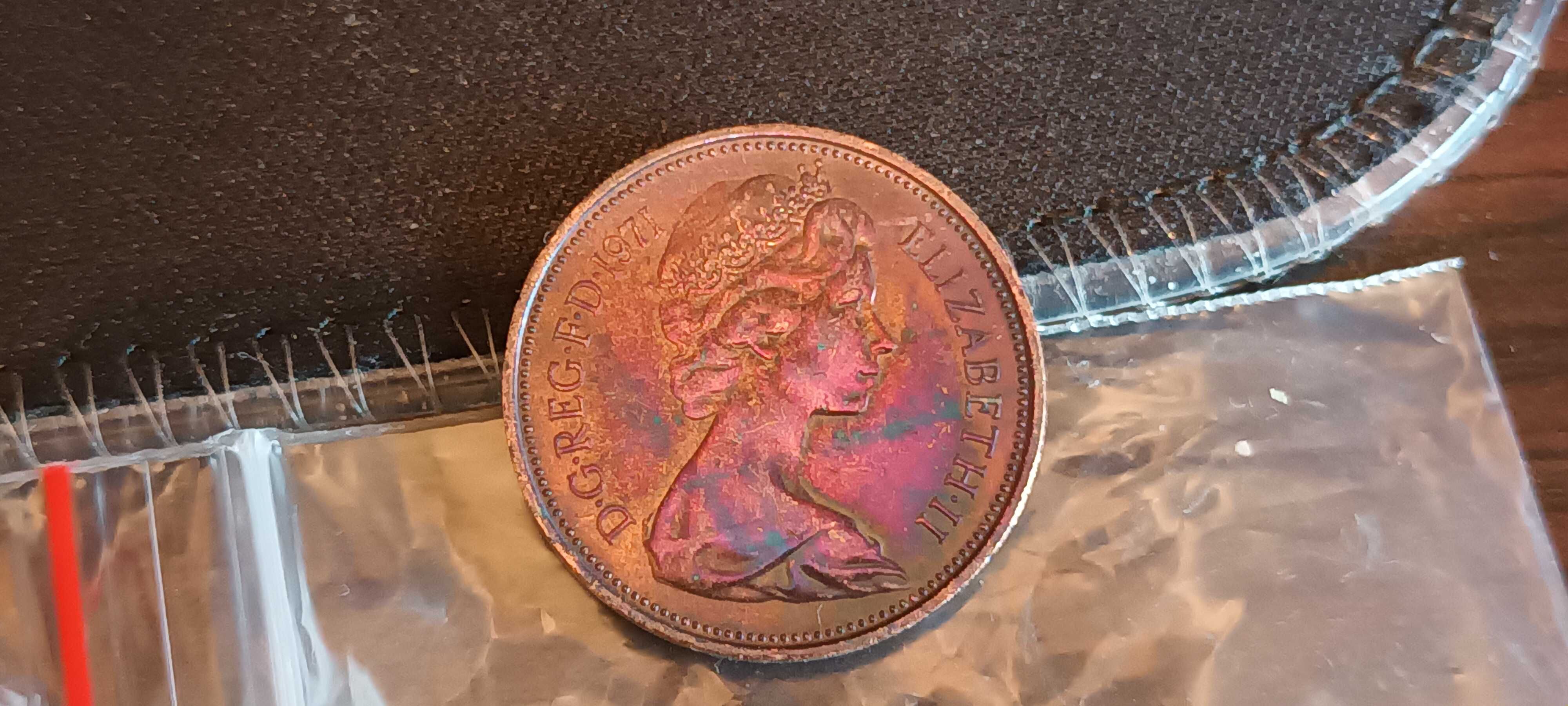 2 New Pence 1971 Brytyjska Królowa Elżbieta II . Oryginał Brąz