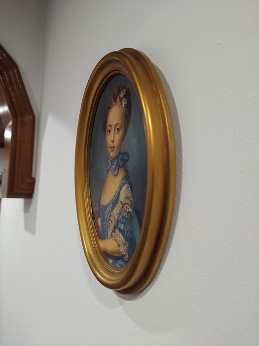 Retrato da Menina com Pintura de Gato quadros moldura casa quarto.