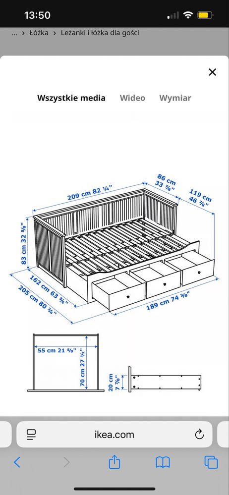 Łóżko HEMNES z 3 szufladami