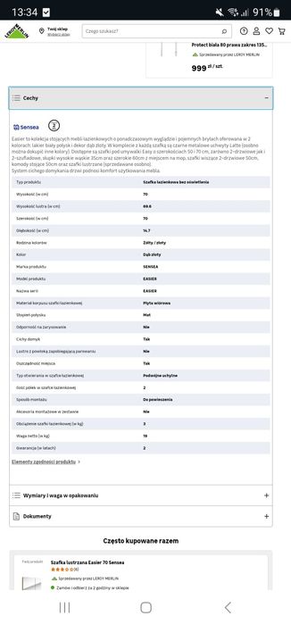 Szafka lustrzana Easier 70 x 70 otwierana Sensea nad umywalkę
