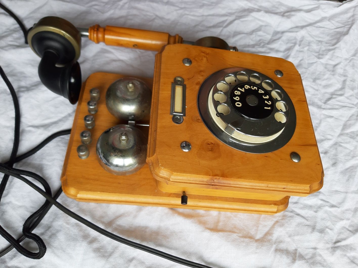 TELEFON RWT AKANT drewniany antyk klasyk retro Prl przewód vintyge