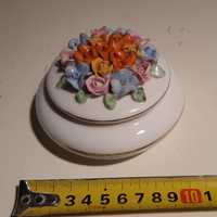 Retro Vintage Antiga Caixa Porcelana Tampa Flores PORCIL