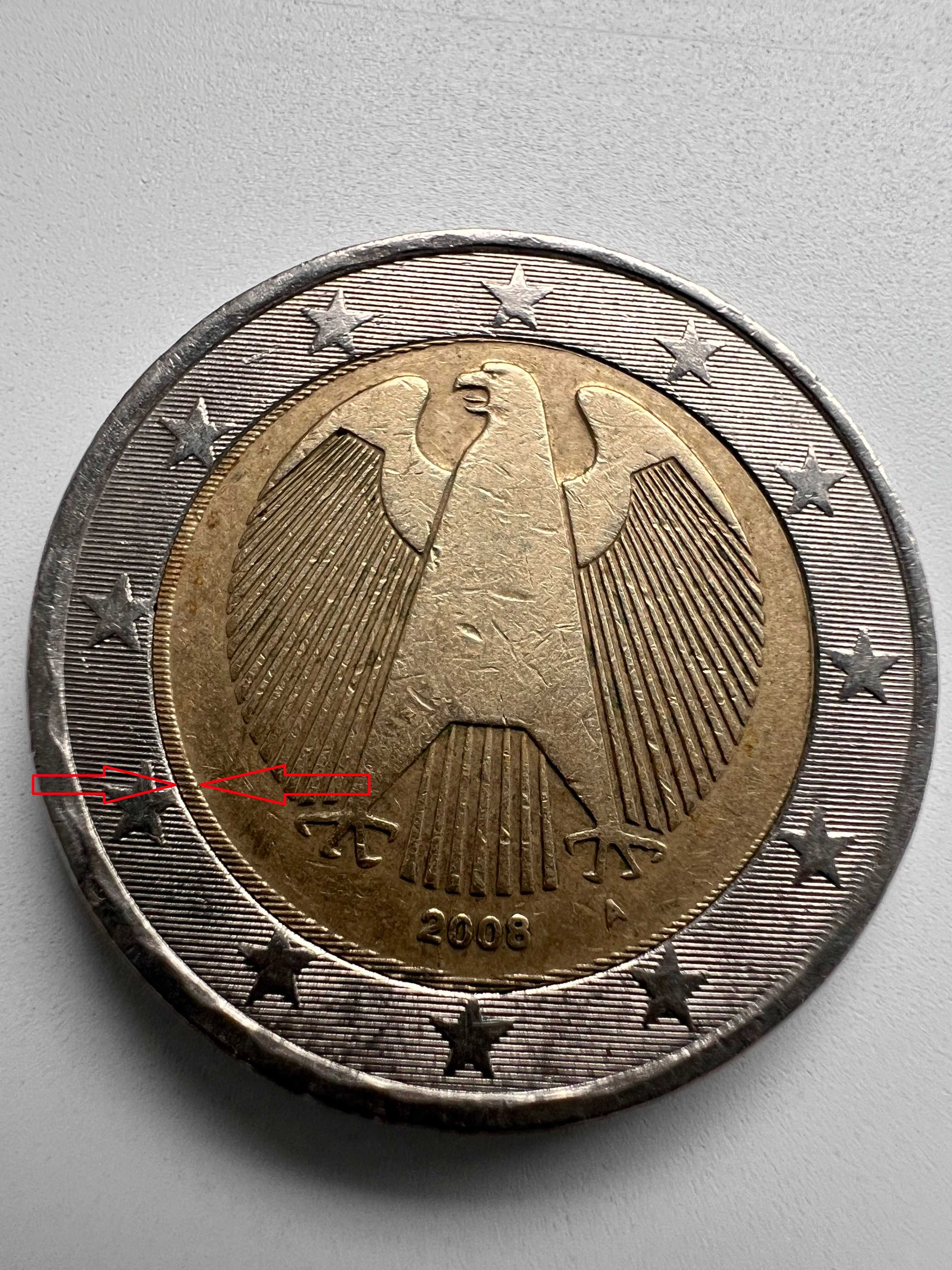 2 € euro Monety z błędami destrukt skrętka