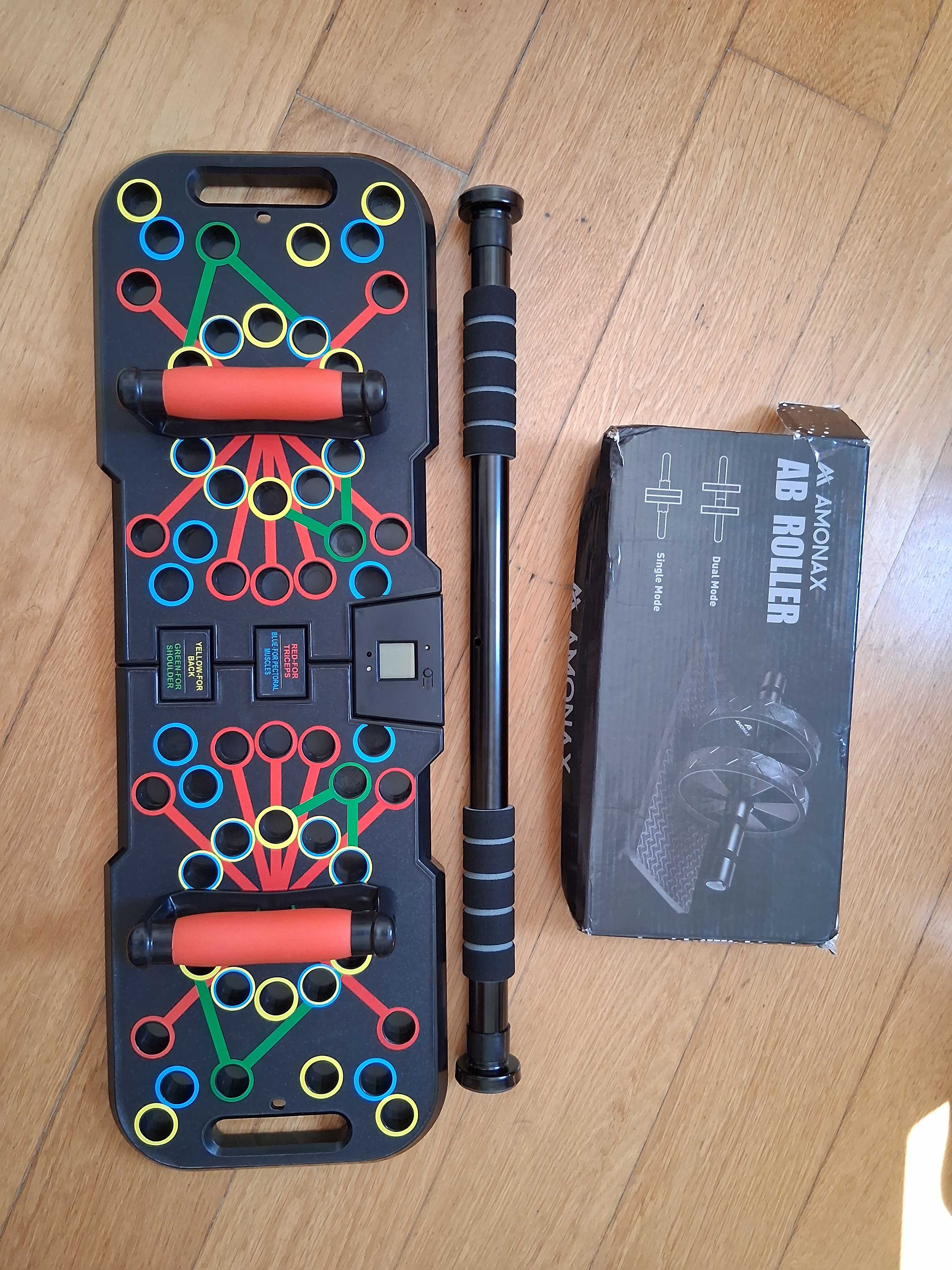 Kit Calistenia: Push Up Board + Barra Porta + Ab Roller (Novo)