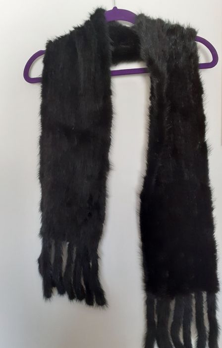 Szalik czarny  futro naturalne NORKa plecionka