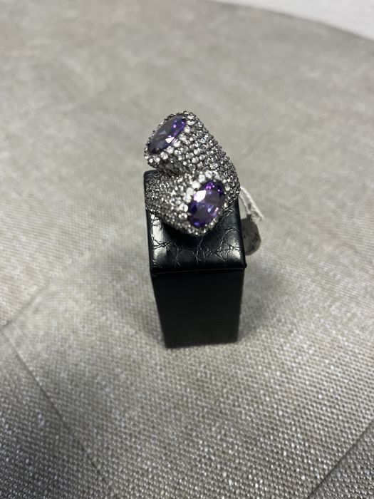 Anel em Prata com dupla ametista e zircões Novo