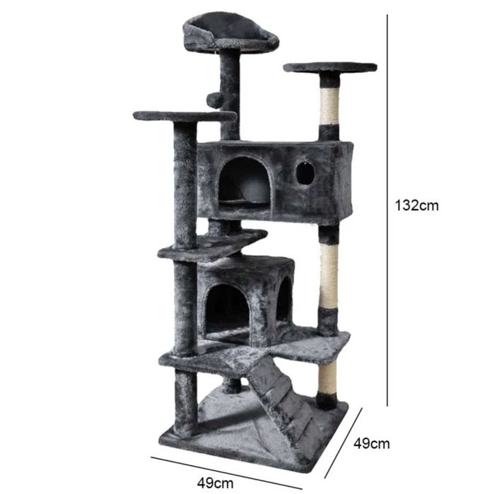 Wielopoziomowy drapak dla kota z domkiem i sizalem, 132 cm
