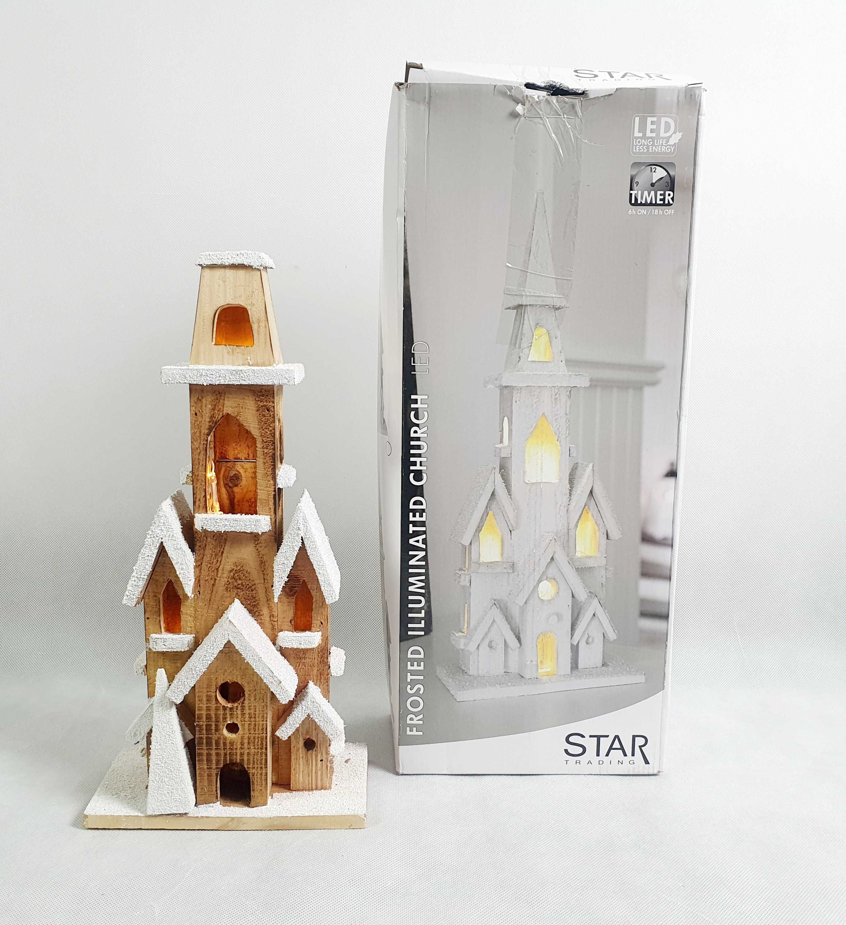 LED Star trading Świecący drewniany kościół święta AA 50 cm