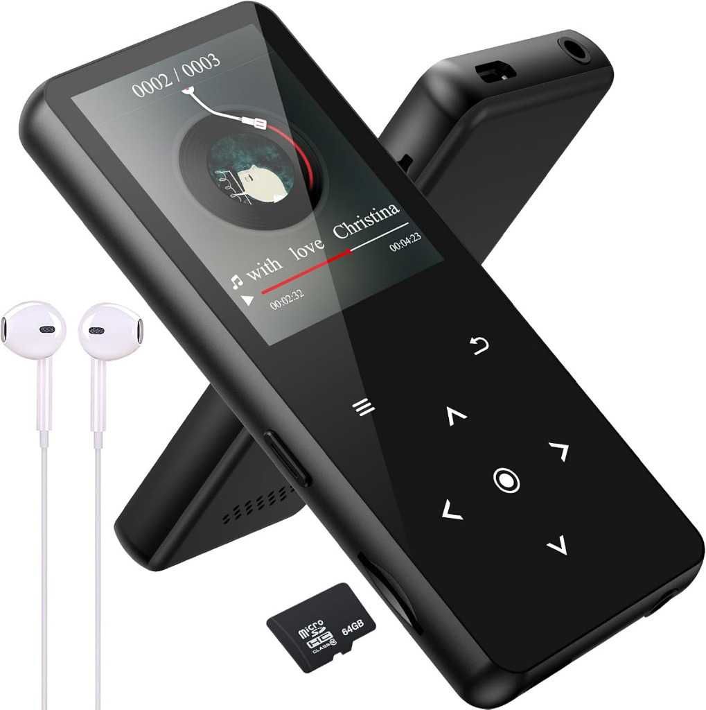 Odtwarzacz MP3 64 GB Bluetooth 5.0 dźwięk Hi-Fi, wbudowany głośnik HD