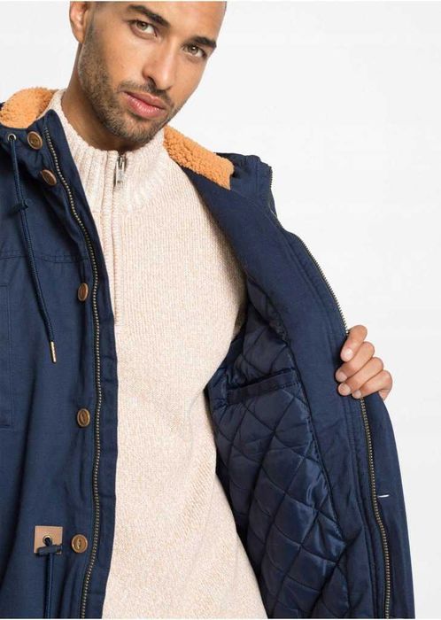 John baner nowa granatowa ocieplana kurtka parka z kapturem 62