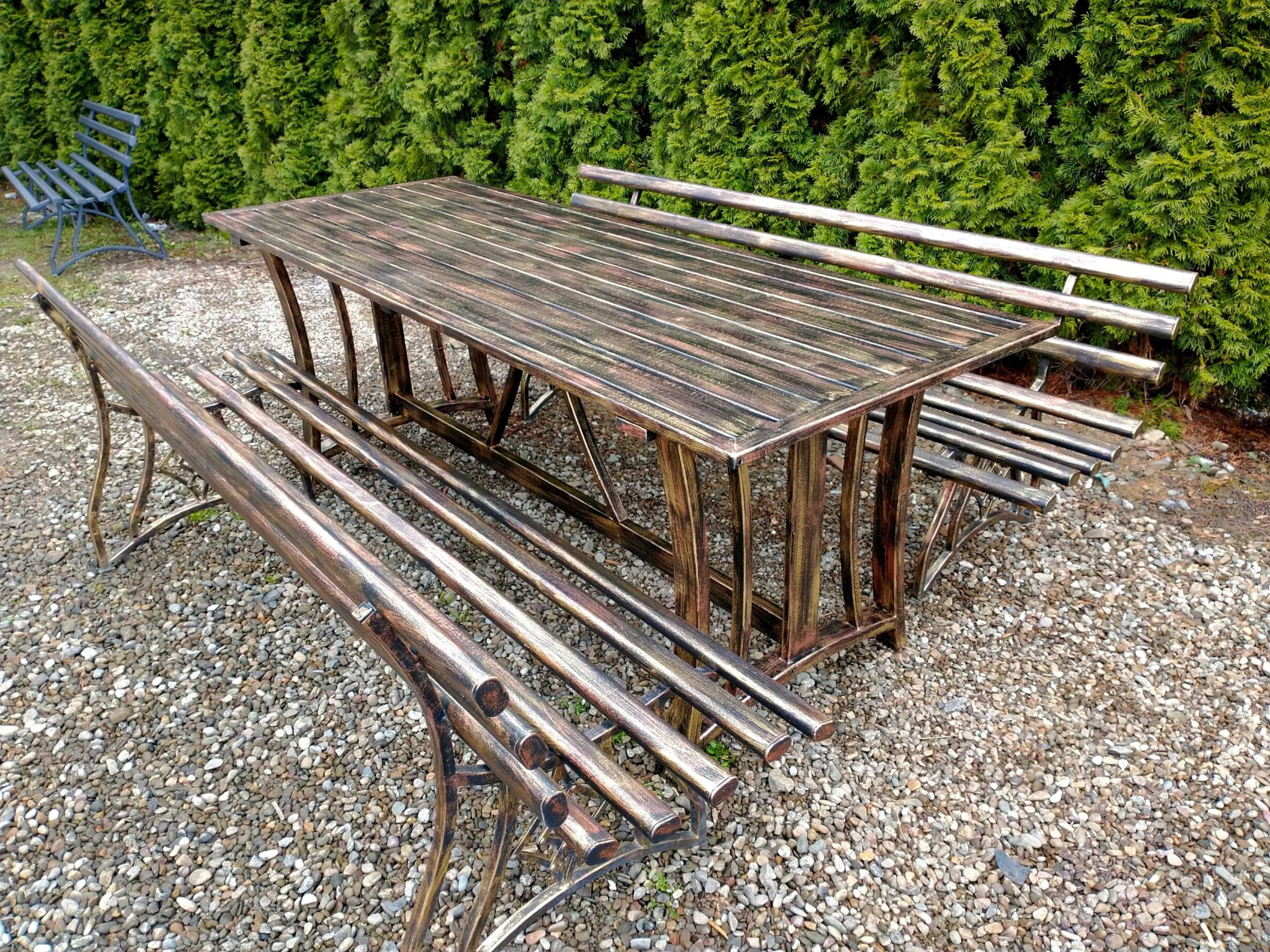 Meble ogrodowe stół z ławkami metalowe