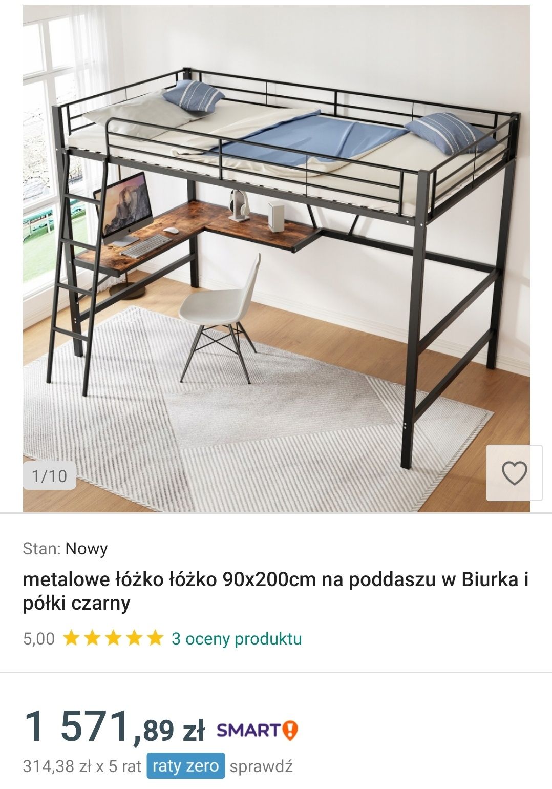 Metalowe łóżko na podaszu