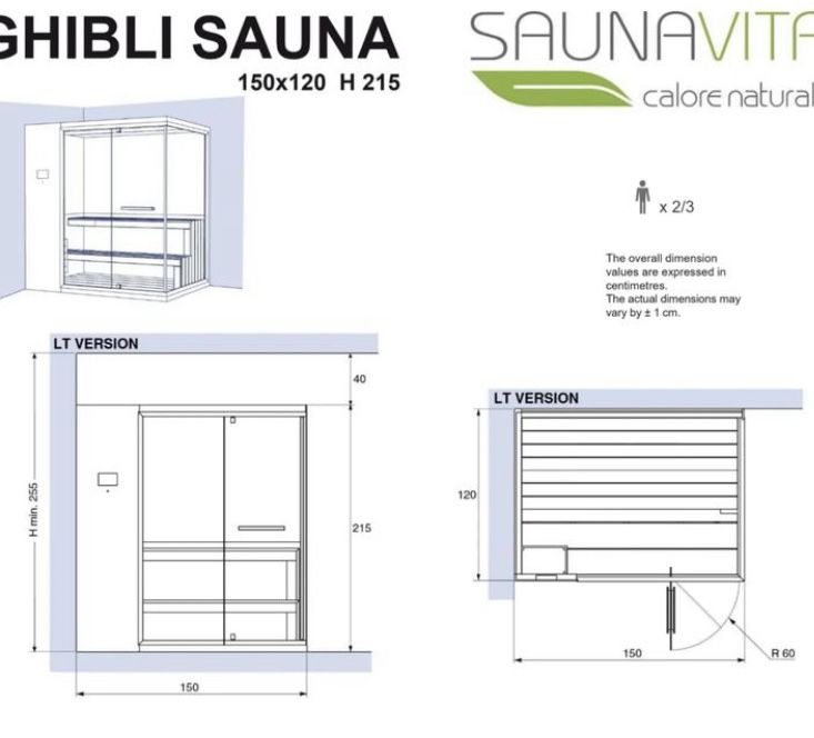 Сауна готова до використання 1200х1500, квартирний варіант, Італія