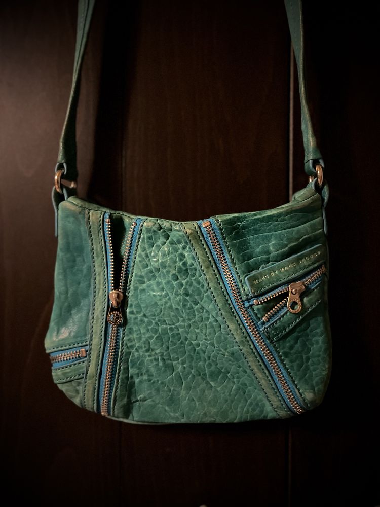 Torebka Marc Jacobs z suwakami niebieska ze skóry jagnięcej