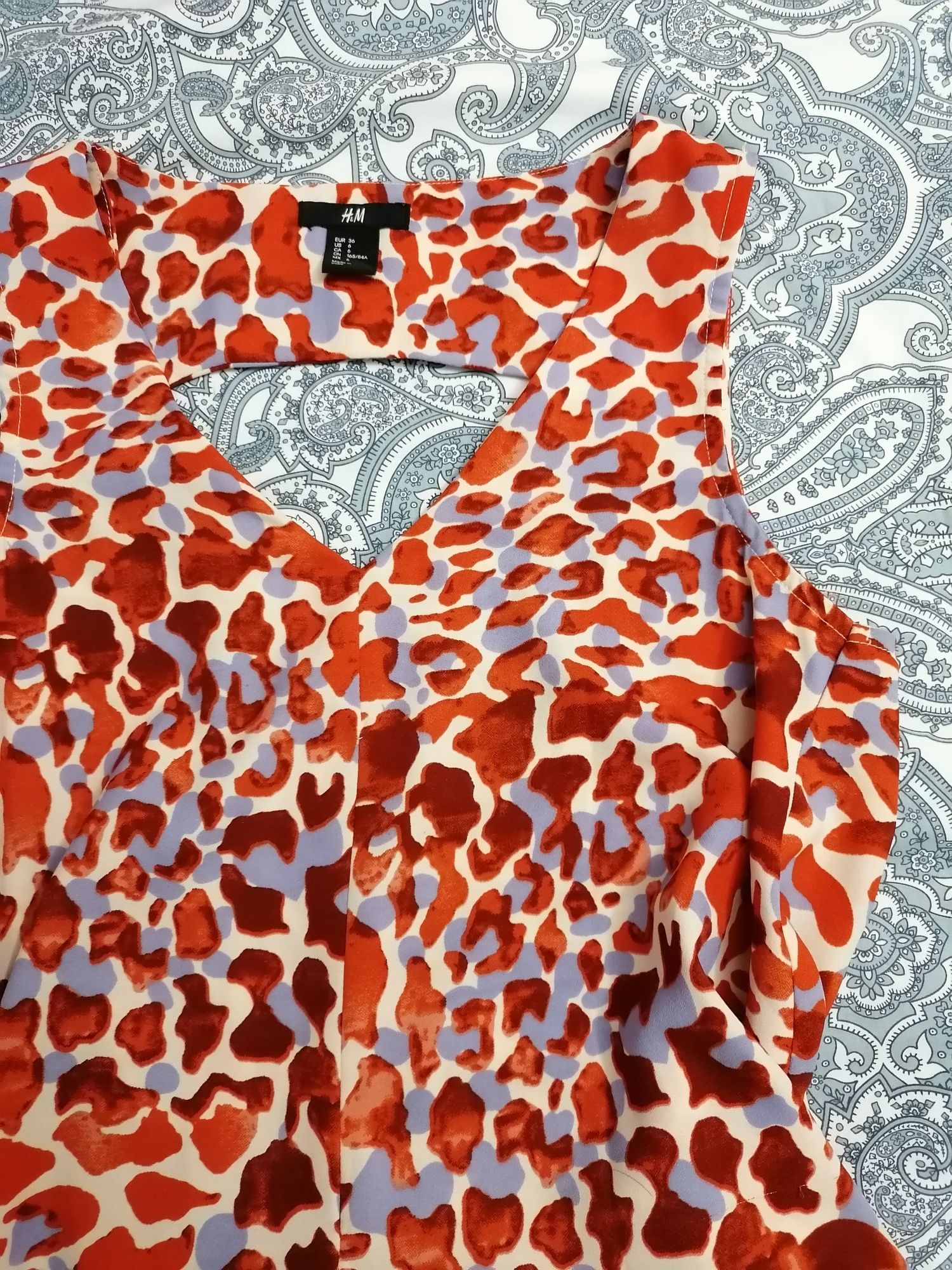 H&m sukienka letnia, długa, zwiewna, neon, print, panterka r. 36