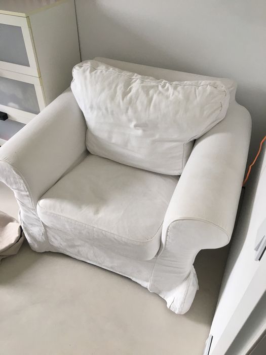 Fotel biały Ikea Ektorp + zapasowe pokrycie w paski