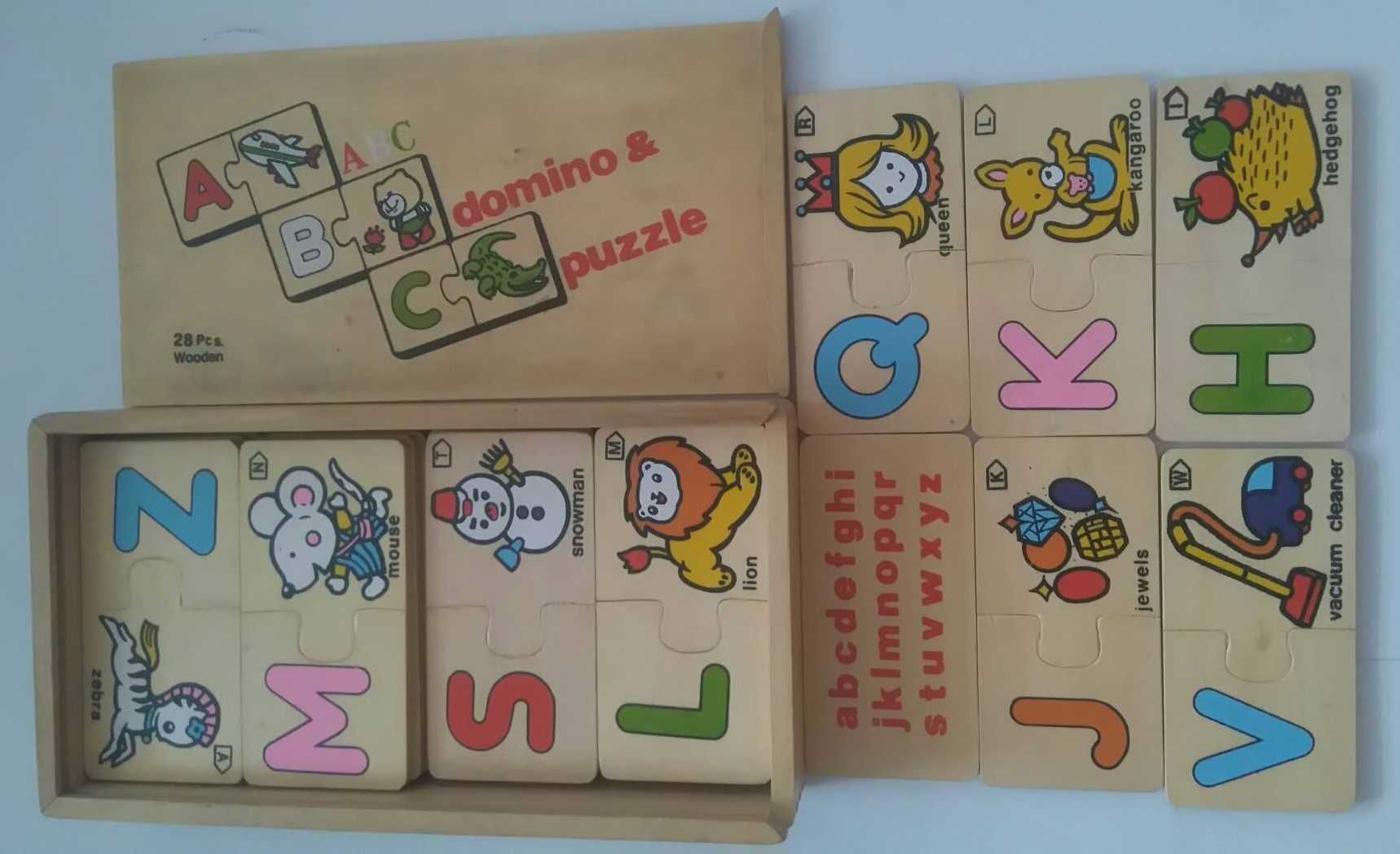 Gra drewniane domino i puzzle do nauki angielskiego 28 części