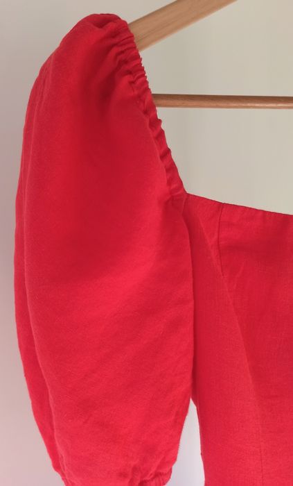 Czerwona lniana długa sukienka & Other Stories