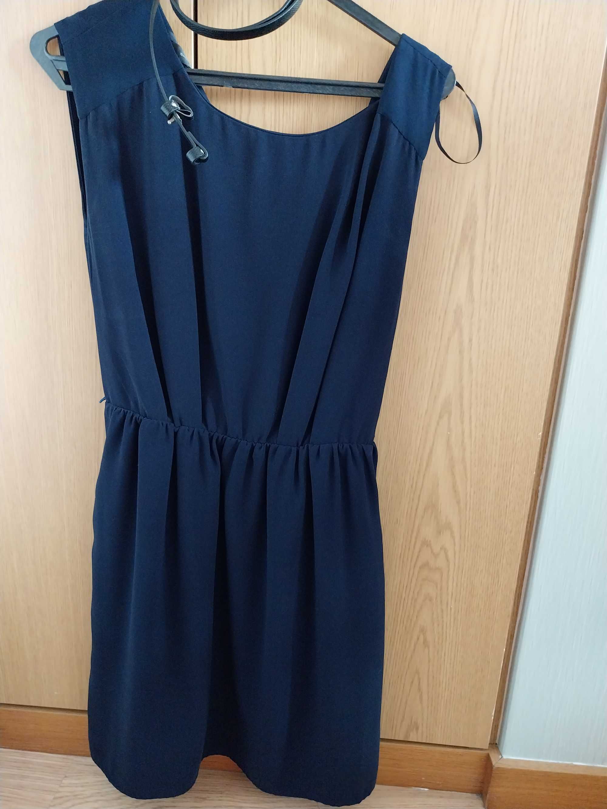 Vestido azul Mango com cinto