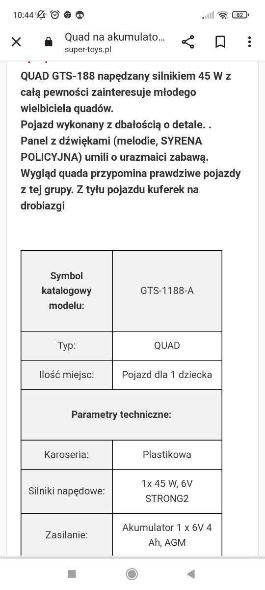 Quad na akumulator dla dzieci jak nowy