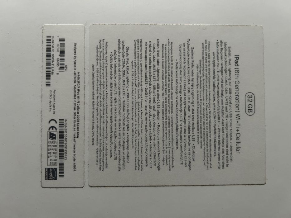 IPad  32 GB 6 generacji WI-Fi+ Cellular