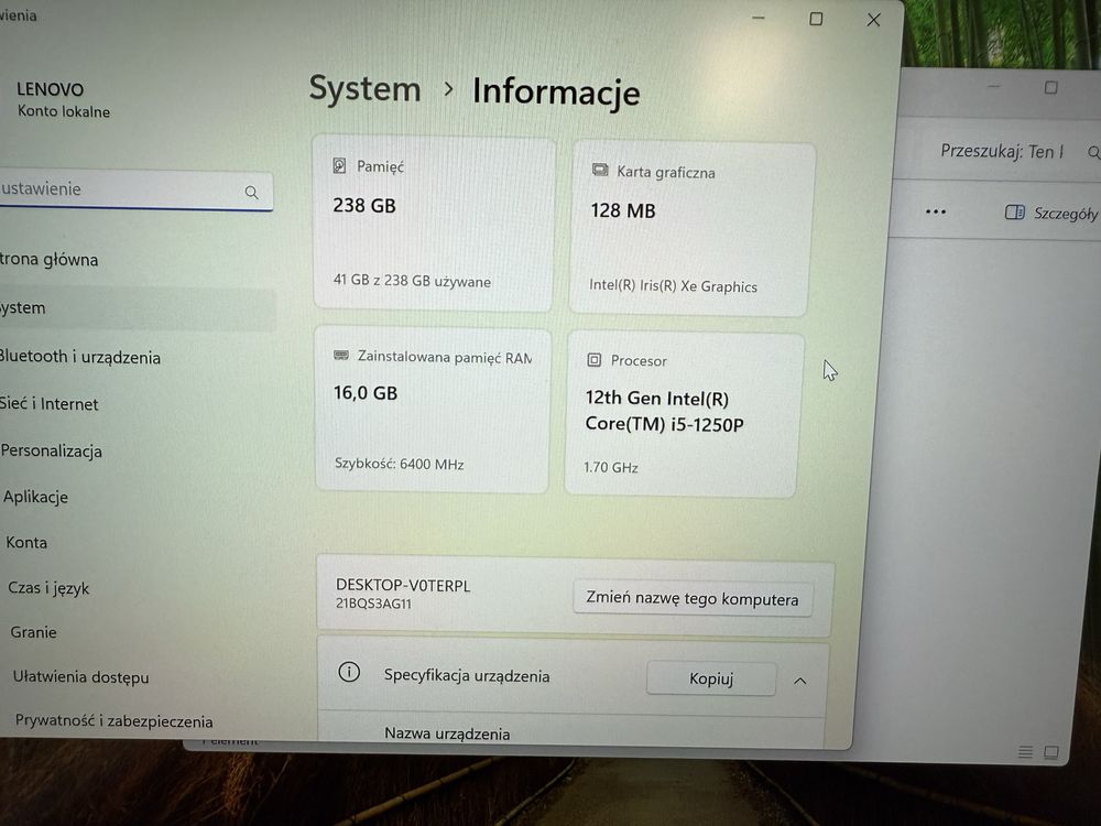 Ladny Laptop Lenovo ThinkPad i5 12 Gen 16GB 250GB