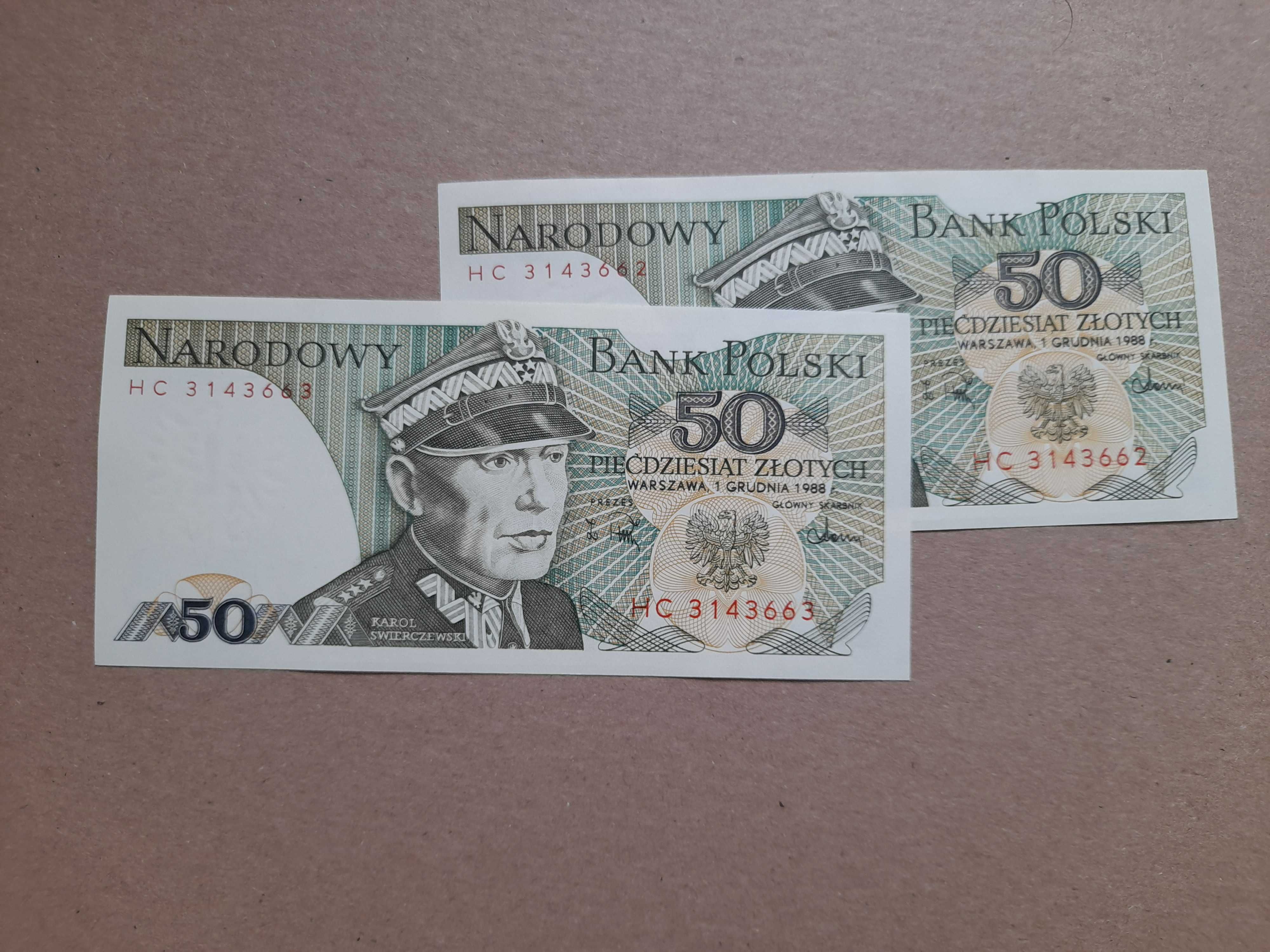 Zestaw banknoty PRL - 2 x 50 złotych - kolejne numery seryjne