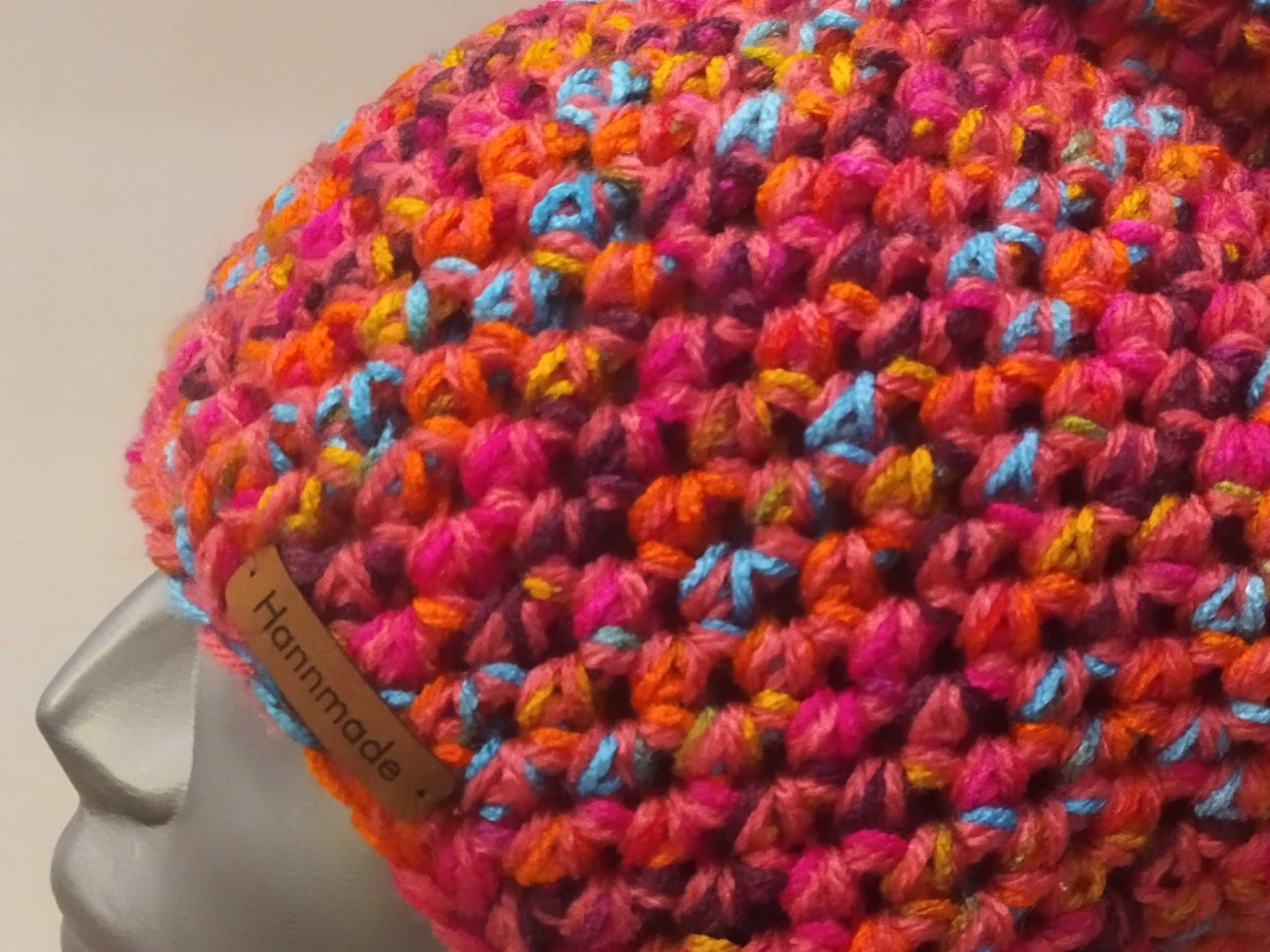 Czapka handmade beanie smerfetka krasnal róż fiolet