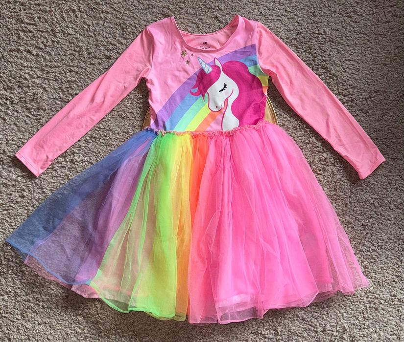 H&M strój karnawałowy sukienka tiulowa unicorn 122 128 bdb+