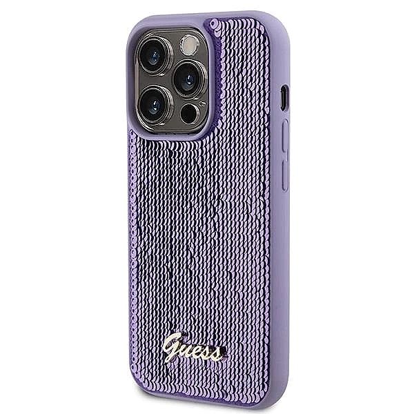 Etui Guess Sequin Script Metal na iPhone 15 Pro Max - fioletowe