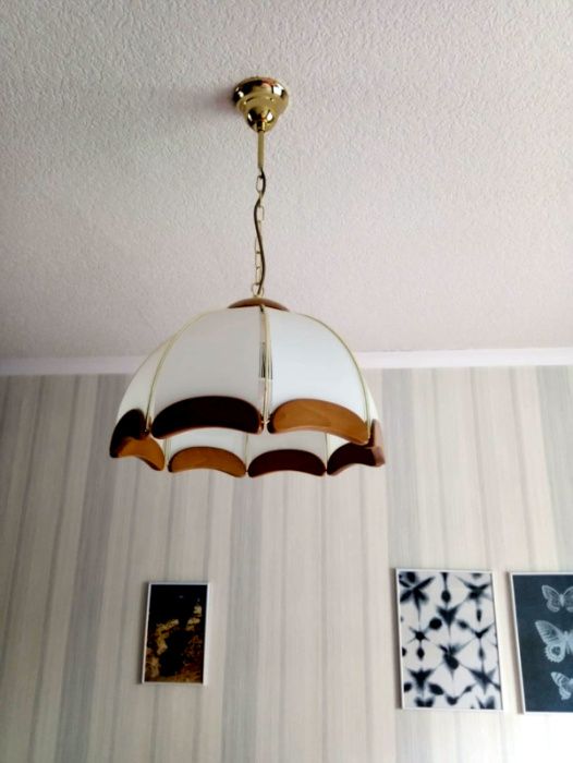 Lampa wisząca szkło+drewno