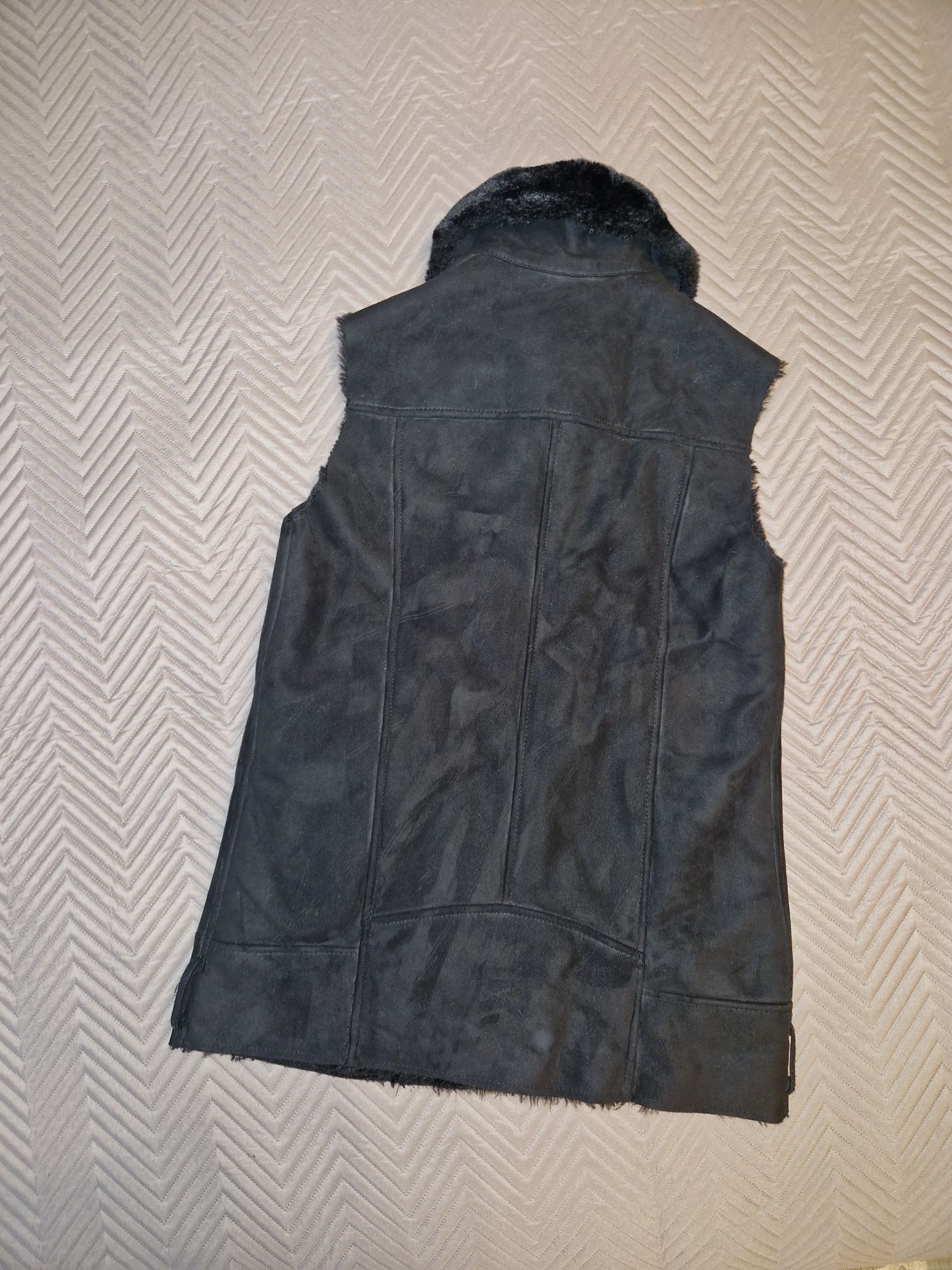 Zara outerwear XS-S 34-36 kamizelka bezrękawnik zamsz futerko czarne