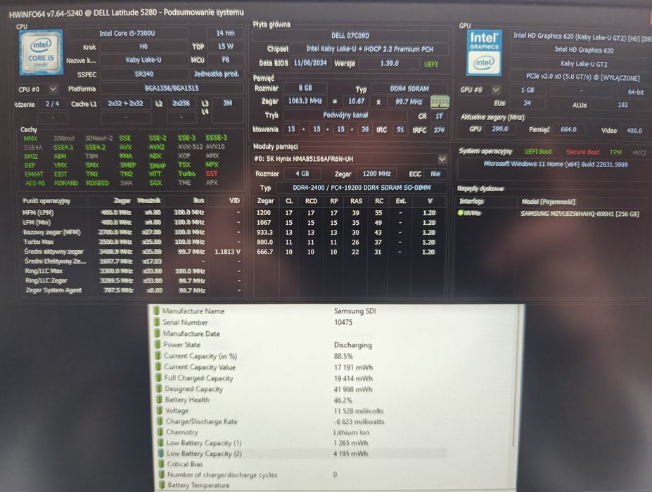 Dell Latitude 5280 – Intel Core i5, 8 GB RAM, SSD 256gb, bardzo dobry