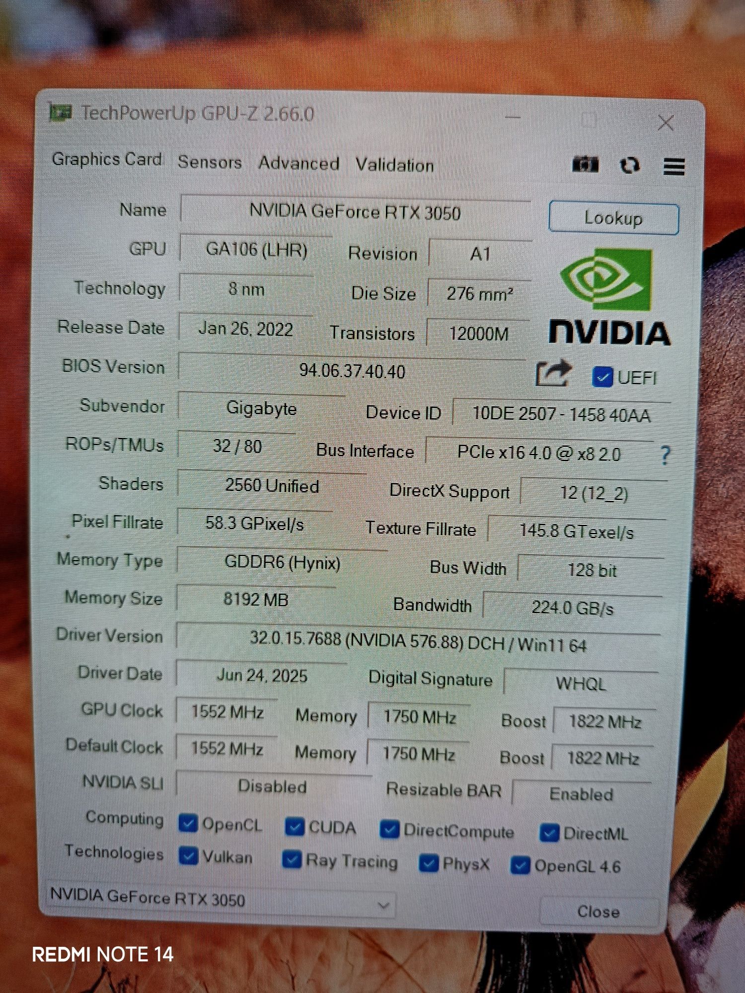 RTX 3050 8 gb gaming OC gigabyte
