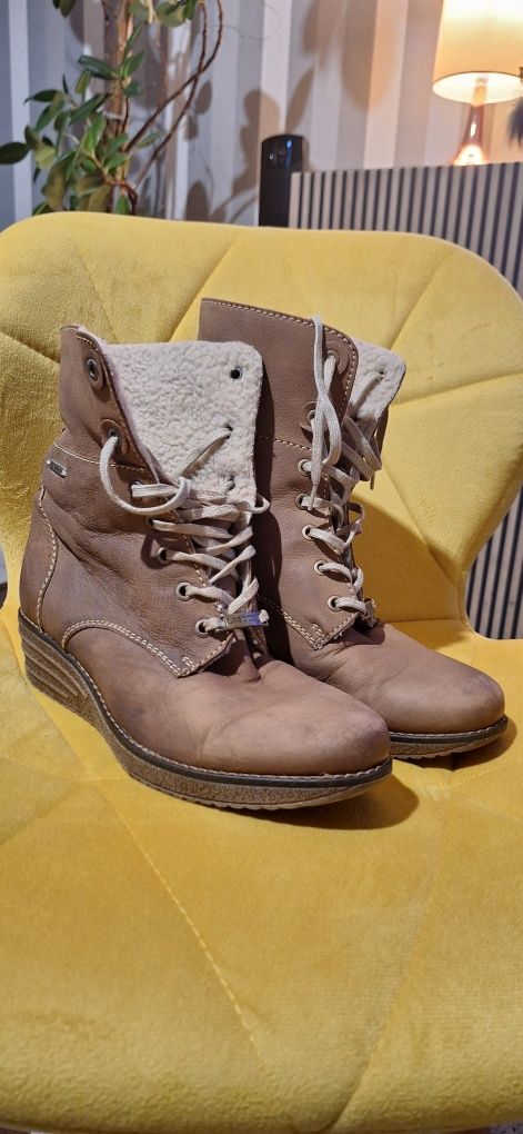 Buty zimowe jesienne Lasocki 39 25cm brązowe skóra naturalna kożuszek