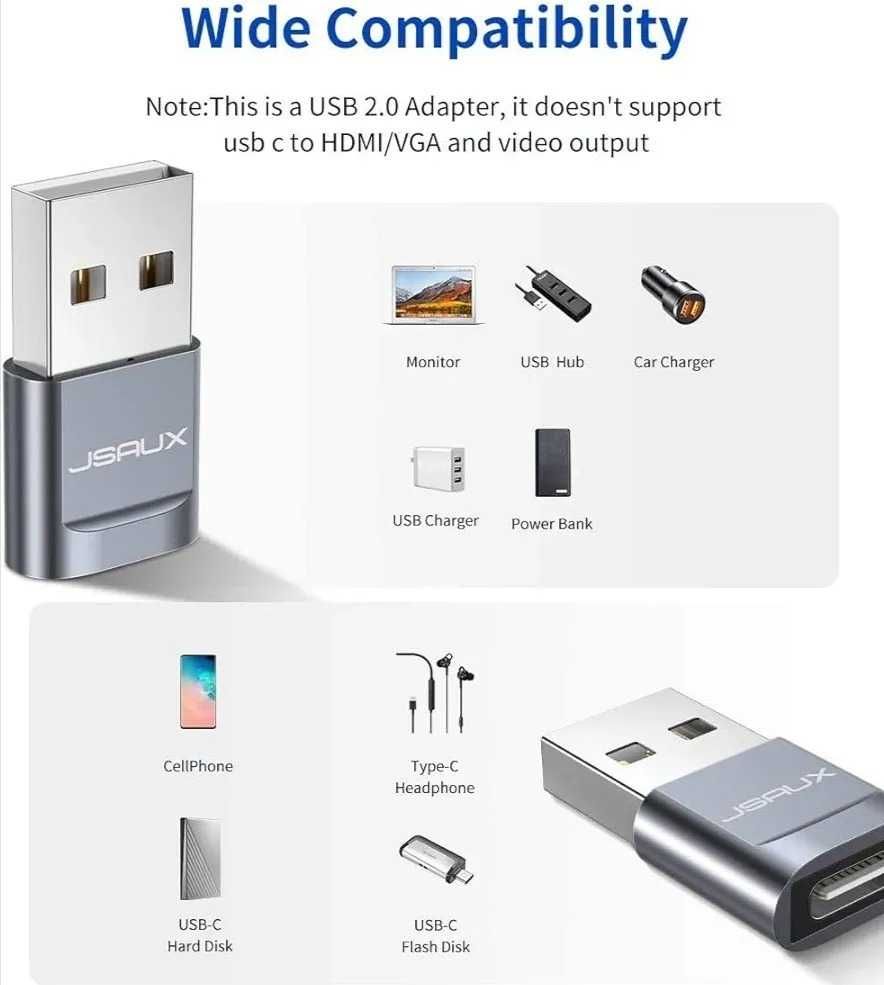 Adpapter żeński USB-A na USB-C JSAUX 2 szt Nowe