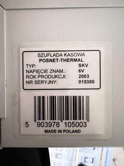 Szuflada kasowa POSNET-THERMAL SKV 6V rok 2003 bez klucza uszkodzona