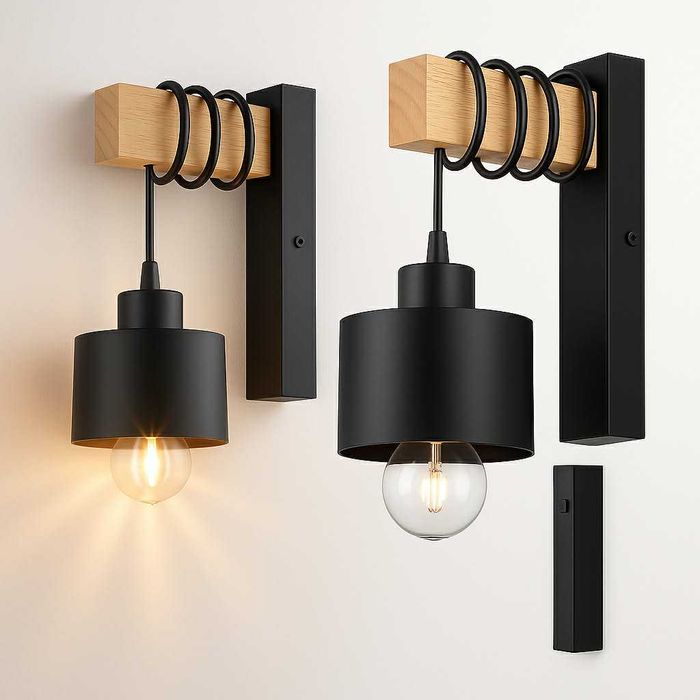 KINKET LAMPA do korytarza przedpokoju Czarny ścienny DrewnianyLED Nowy