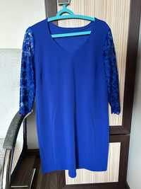 Sukienka XL szafirowa niebieska koronkowa 42