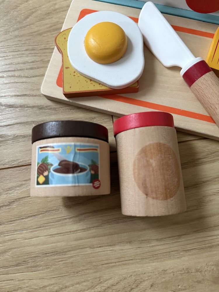 Zabawki drewniane: owoce, express, toster, pizza i robot
