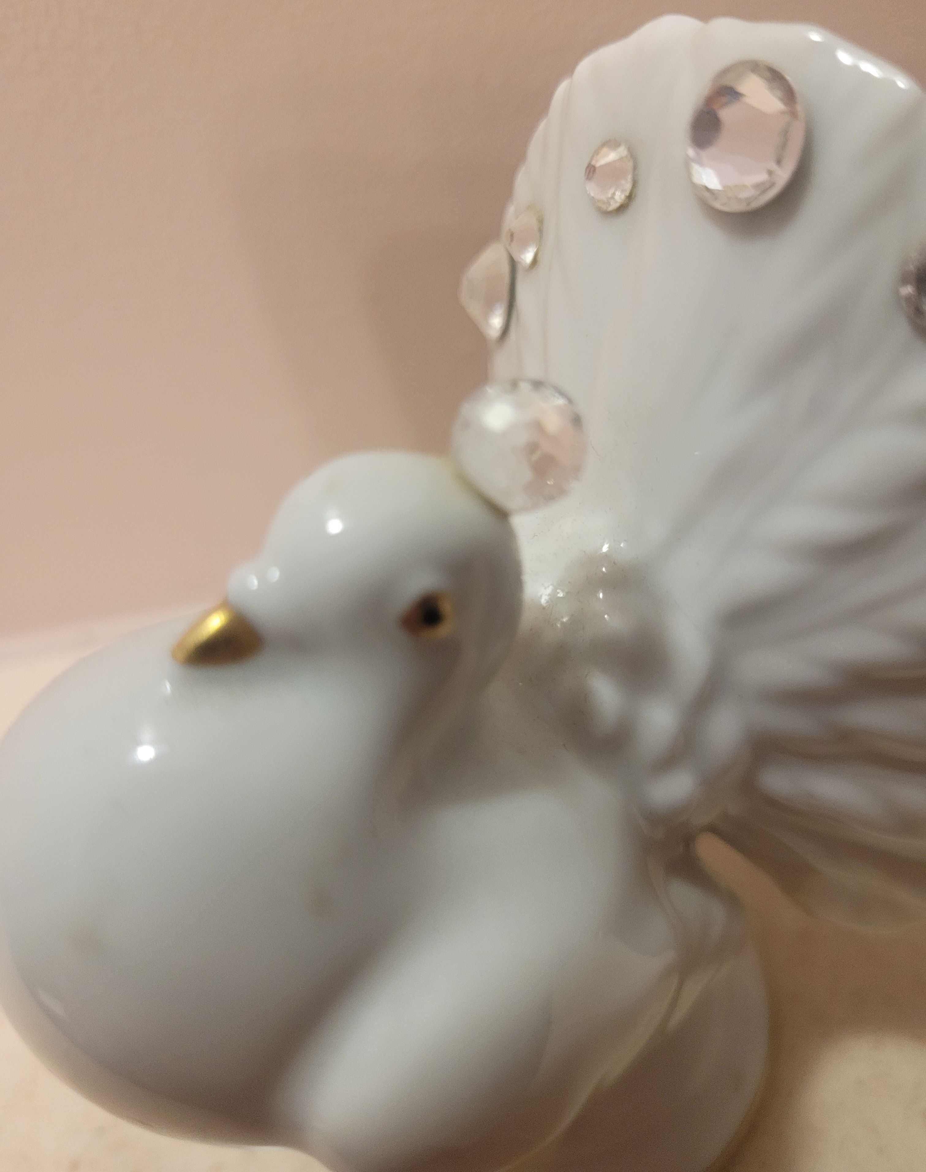 Porcelanowy Mały Paw - Capodimonte Swarovski Złoto Cudeńko